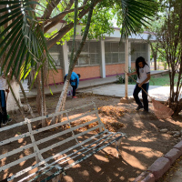 Los estudiantes cuidando del medio ambiente